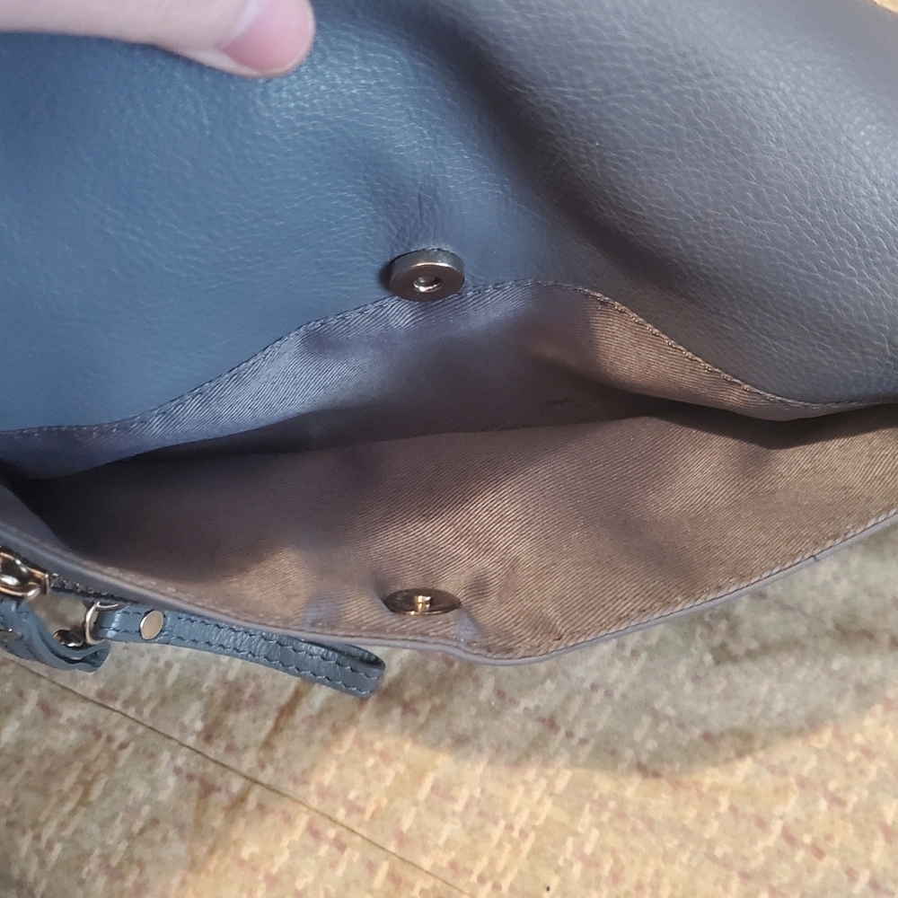 Great American Leatherworks Blue Grey Granada Double Top Zip Shoulder Bag - Picture 7 of 9